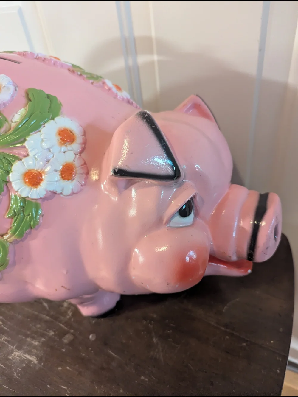 Vintage 1976 Pink Floral Ceramic Pig Piggy Bank - Picture 13 of 16